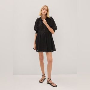Mango MNG | Black Puff Sleeve Embroidered Mini Dress